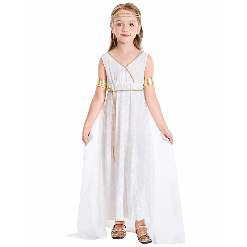 Costume Kids Greek Goddess Grecian Athena White Roman Princess Outfit Dress